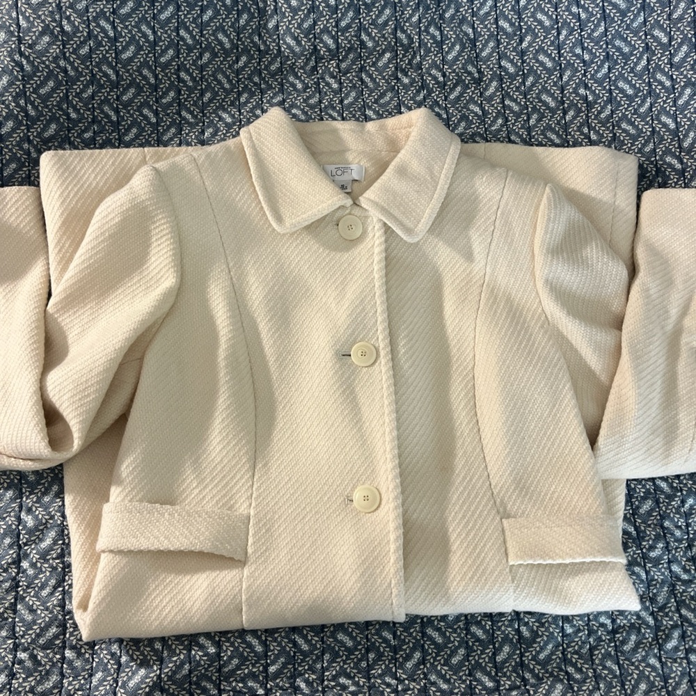 LOFT Cream Wool Trench Coat